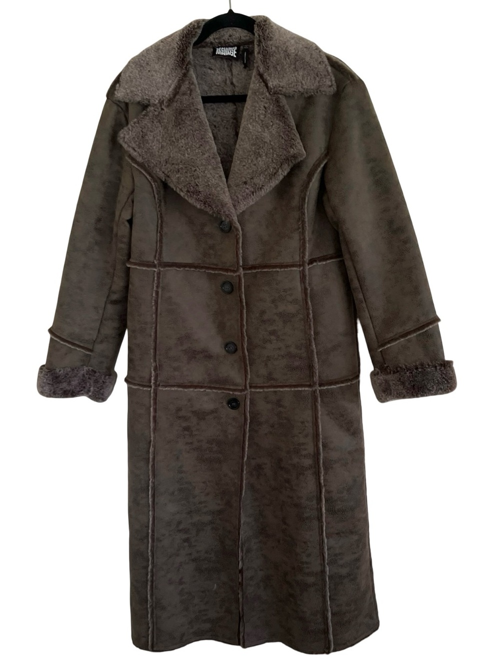 Reclaimed Vintage Faux Suede Coat With Faux Fur Trim UK 8